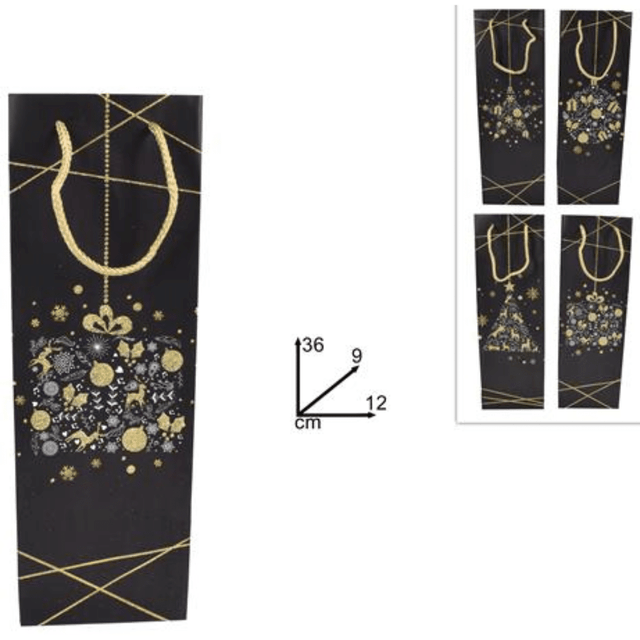 Σακούλα Χριστουγεννιάτικη Για Μπουκάλι Χάρτινη Μαύρη 36x12x9cm ART.B2-2101 Welkhome