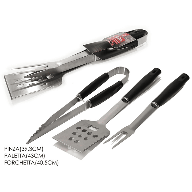 Σετ 3 Εργαλεία BBQ Ανοξείδωτα με Πλαστική Λαβή 43cm Art.727305 General Trade