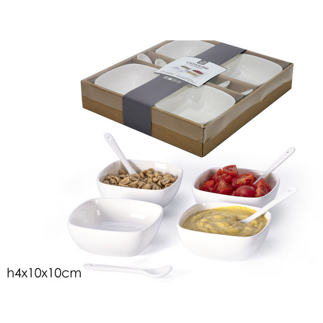 Μπολ Σερβιρίσματος Σετ 4 για Συνοδευτικά με Κουταλάκια Πορσελάνινο Λευκό General Trade