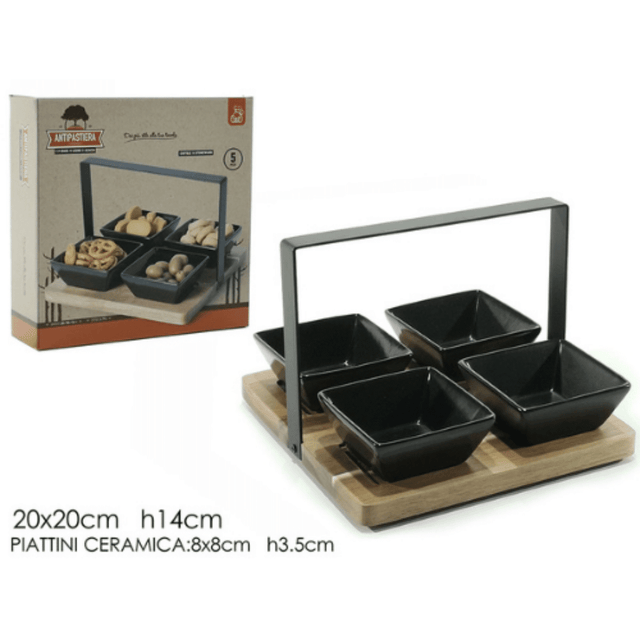 Δίσκος Σερβιρίσματος ξύλινος και Σετ 4 Μπόλ Σχιστόλιθου 20x20x14cm General Trade 635850