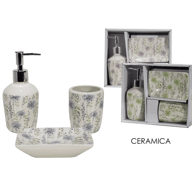 Σετ Αξεσουάρ Μπάνιου 3τμχ. Κεραμικό Γαλάζιο με Λουλούδια Art.706130A General Trade - Γαλάζιο