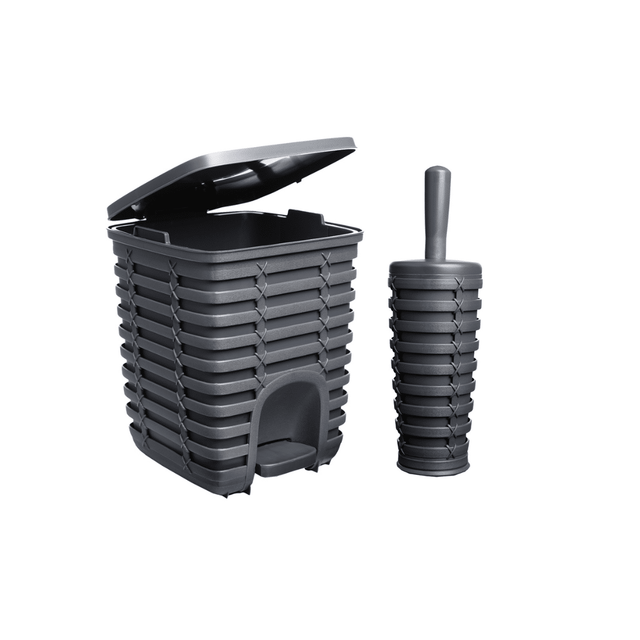 Σετ Πιγκάλ και Καλαθάκι Μπάνιου Πλαστικό Γκρι 23x22x28cm TnS 04-800-0048