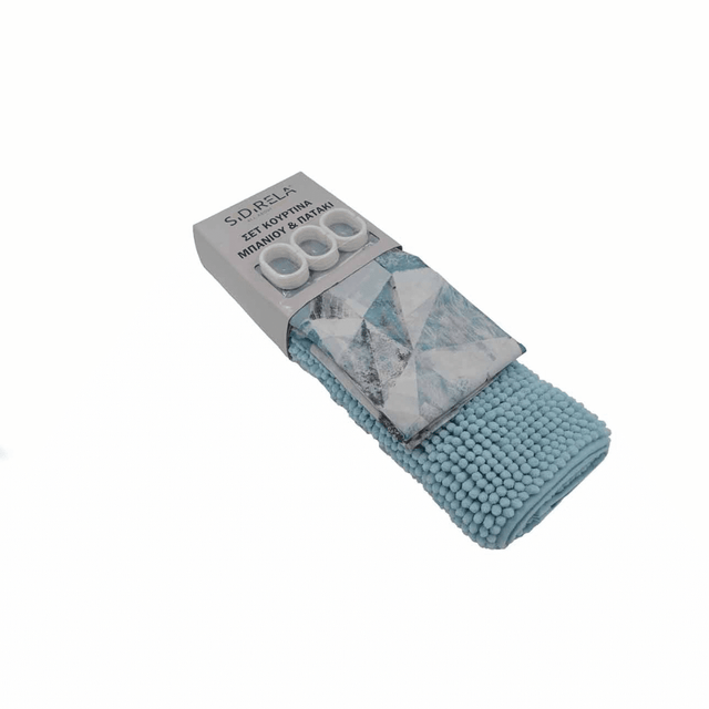 Σετ μπάνιου ΚΟΥΡΤΙΝΑ 180x180cm - ΠΑΤΑΚΙ 45x75cm Sidirela E-2668 - Γαλάζιο