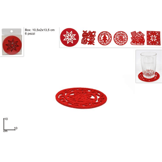 Σουβέρ Στρόγγυλα Τσόχινα Σετ 6τμχ. Κόκκινα 10cm Welkhome