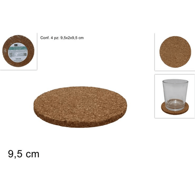 Σουβέρ Στρόγγυλο Σετ 4/τεμ από Φελλό 9.5x2cm Welkhome