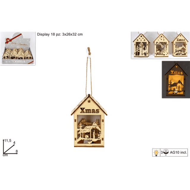 Σπιτάκι Ξύλινο Κρεμαστό Φωτιζόμενο 11.5x4x8cm Welkhome