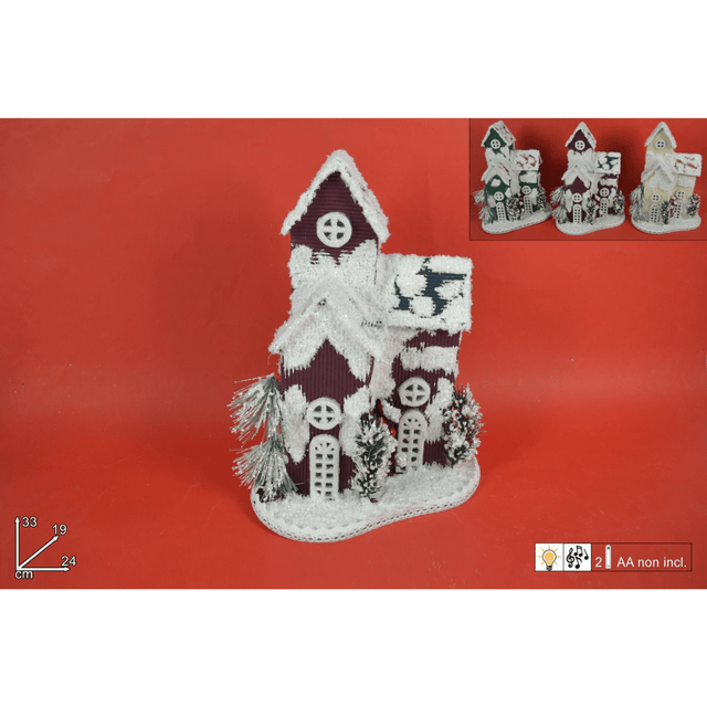 Σπιτάκι Χάρτινο Φωτιζόμενο με Μουσική 33cm Χρώμα Μπορντό Welkhome