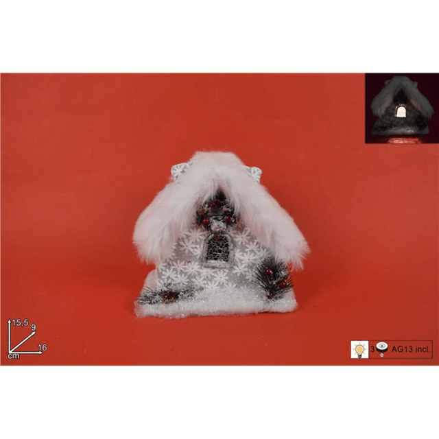 Σπιτάκι Χριστουγεννιάτικο Χιονισμένο Φωτιζόμενο Λευκό 16cm Welkhome