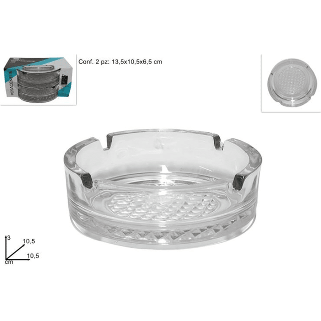 Σταχτοδοχείο Γυάλινο Στρόγγυλο Φ10.5x5cm Σετ 2/τεμ Welkhome