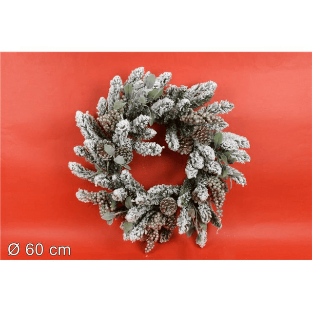 Στεφάνι Διακοσμητικό Χριστουγεννιάτικο Χιονισμένο με Κουκουνάρια 60cm Welkhome