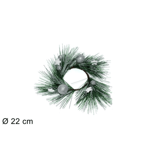 Στεφάνι Διακοσμητικό Χριστουγεννιάτικο με Ασημί Γκί 22cm Welkhome