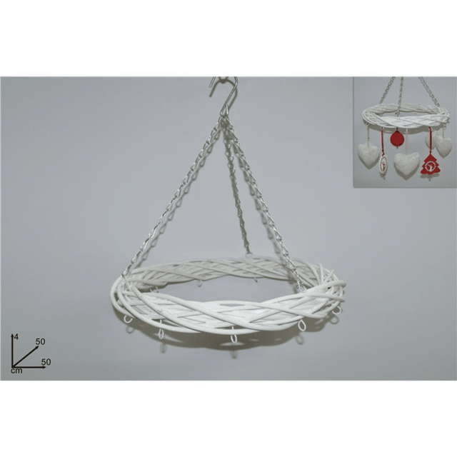 Στεφάνι Κρεμαστό Ξύλινο Λευκό με Γατζάκια 50x4cm Welkhome