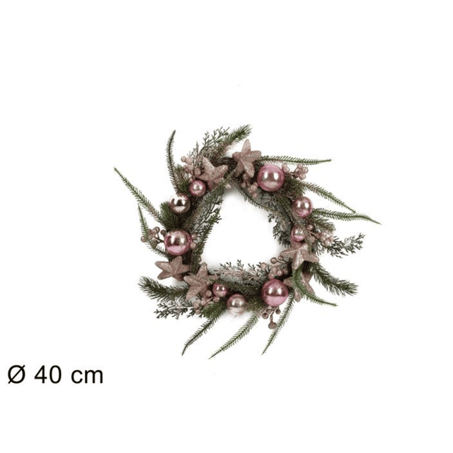 Στεφάνι Χριστουγεννιάτικο Διακοσμητικό με Ρόζ Μπάλες 40cm Welkhome