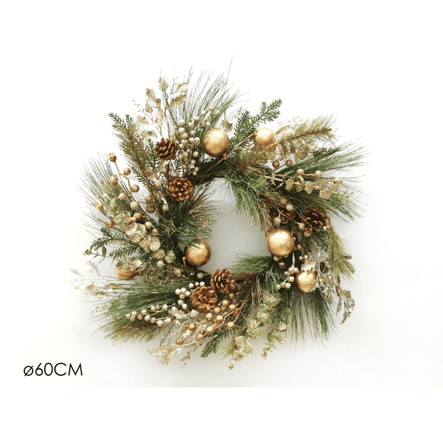 Στεφάνι Χριστουγεννιάτικο Διακοσμητικό με Μπάλες Χρυσές 60cm Vesti Casa