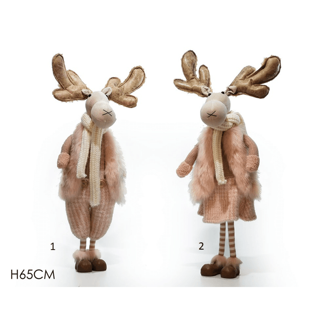 Τάρανδος Λούτρινος Χριστουγεννιάτικος Με Γούνα Ροζ Χρώμα 65cm Vesti Casa