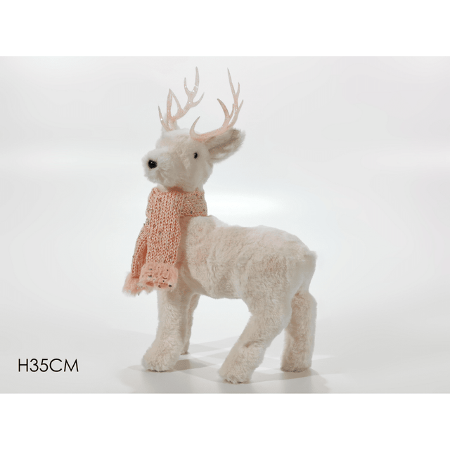 Τάρανδος Λούτρινος με Κασκόλ Ρόζ 35cm Vesti Casa