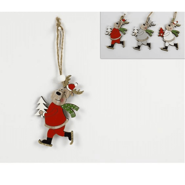 Τάρανδος Σετ 2Τεμ. Κρεμαστό Ξύλινο Στολίδι Χριστουγεννιάτικο 12x1.5x15cm Welkhome