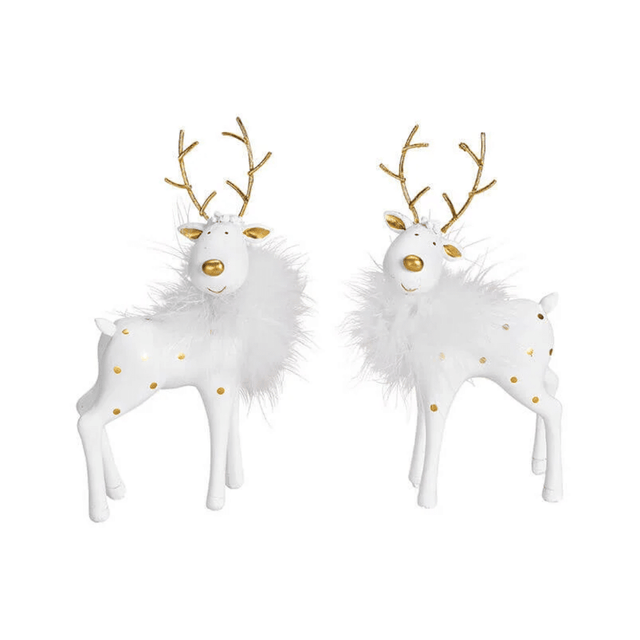 Τάρανδος Χριστουγεννιάτικο Διακοσμητικό Κεραμικό Λευκό με Χρυσό Πουά 4x16x8cm G.Wurm