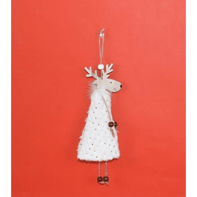 Τάρανδος Χριστουγεννιάτικο Ξύλινο Στολίδι με Λευκό Γούνινο Φόρεμα 21cm Welkhome