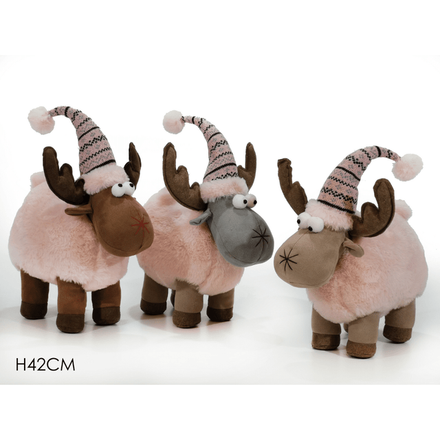 Τάρανδος Χριστουγεννιάτικος Λούτρινος Χρώμα Ροζ 42cm Vesti Casa