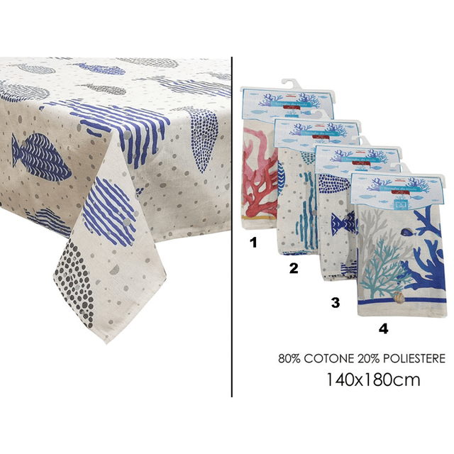 Τραπεζομάντηλο Ορθογώνιο Αλέκιαστο Υφασμάτινο 240x140cm Decor Ψάρια Μπλε General Trade Art.645332