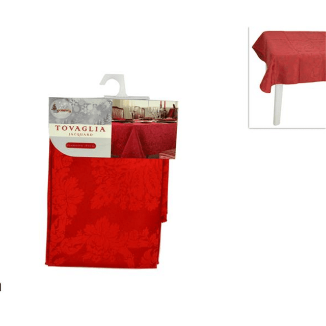 Τραπεζομάντηλο Χριστουγεννιάτικο Ροτόντα Υφασμάτινο Ζακάρ Κόκκινο Στρόγγυλο R180cm Welkhome