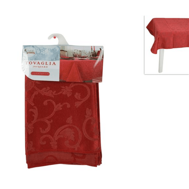 Τραπεζομάντηλο Χριστουγεννιάτικο Ορθογώνιο Υφασμάτινο Ζακάρ Κόκκινο 150x240cm Welkhome