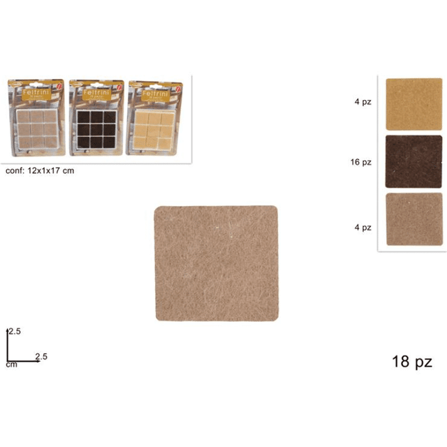 Τσοχάκια Προστατευτικά Επίπλων Τετράγωνα 18/Τεμ. 2.5x2.5cm σε 3 Χρώματα Welkhome