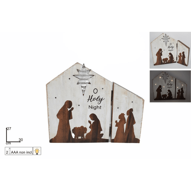Φάτνη Χριστουγεννιάτικη Φωτιζόμενη Ξύλινη 30x27cm Welkhome