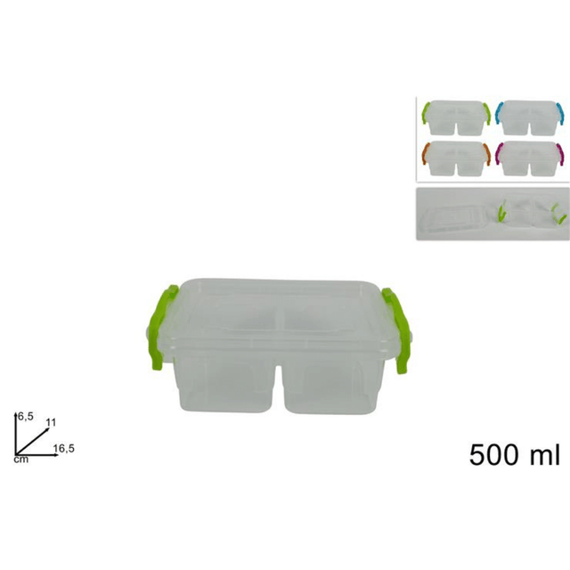 Φαγητοδοχείο Πλαστικό 500ml 2 Θέσεων Ορθογώνιο Με Κλείσιμο Ασφαλείας Welkhome