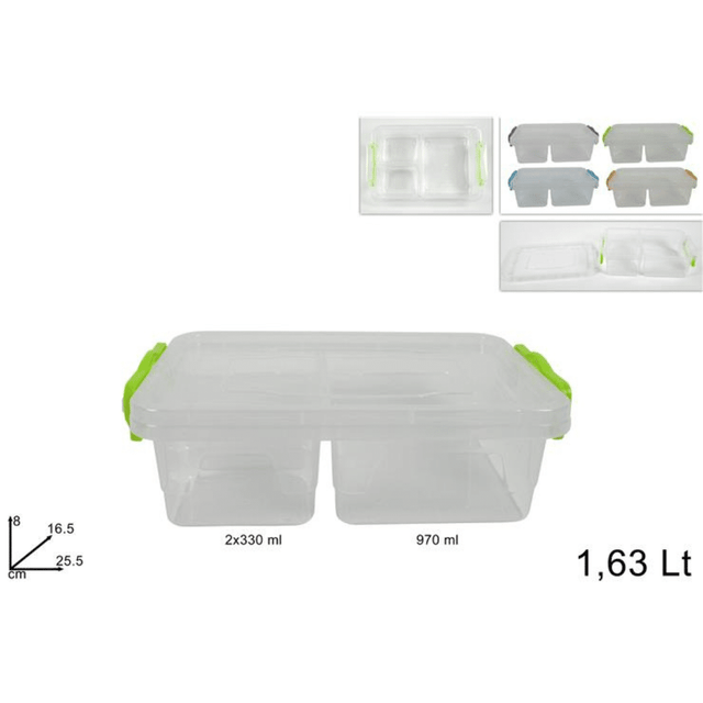 Φαγητοδοχείο Πλαστικό 1630ml 3 Θέσεων Ορθογώνιο Με Κλείσιμο Ασφαλείας Welkhome
