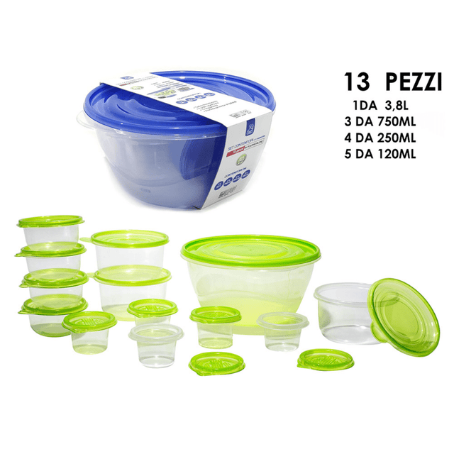 Φαγητοδοχείο Σετ 13Τεμ Πλαστικό με Καπάκι σε 2 Χρώματα Art.671818 General Trade - Μπλέ
