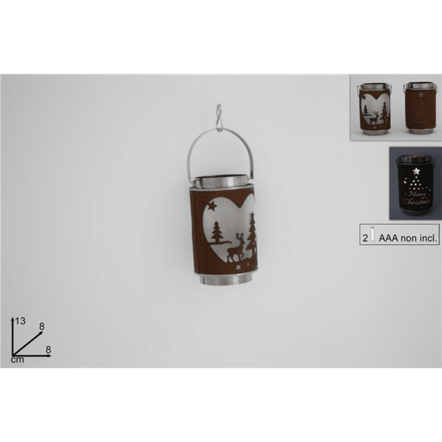 Φανάρι Χριστουγεννιάτικο Μεταλλικό Φωτιζόμενο Με Μπαταρίες 13x8x8cm Καφέ Welkhome