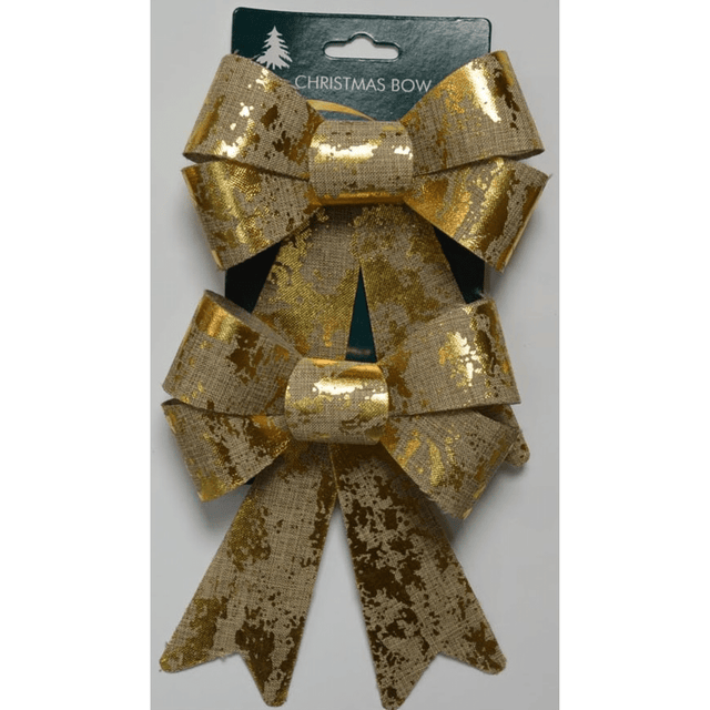 Φιόγκος Χριστουγεννιάτικος Υφασμάτινος Χρυσός Σετ 2τμχ. 13x3x16cm Welkhome