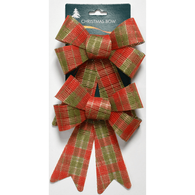 Φιόγκος Χριστουγεννιάτικος Υφασμάτινος Κόκκινο Καρό Σετ 2 τμχ. 13x3x16cm Welkhome