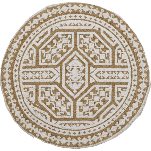 Χαλί Στρογγυλό Καλοκαιρινό Λευκό / Natural με Διάμετρο 90εκ. από Γιούτα Inart