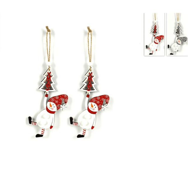 Χιονάνθρωπος Σετ 2Τεμ. Κρεμαστό Ξύλινο Στολίδι Χριστουγεννιάτικο 12x2.5x19cm ART. SHY-W11701 Welkhome