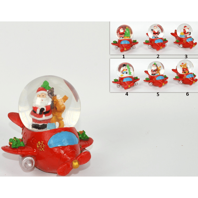 Χιονόμπαλα Χριστουγεννιάτικη Γυάλινη Άγιος Βασίλης Κεραμικό Αεροπλάνο 13x10x11cm Welkhome