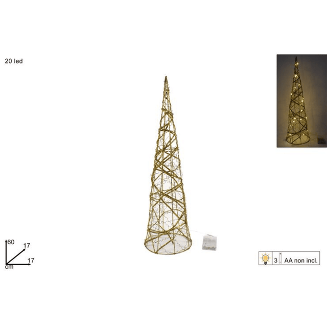 Φωτιζόμενο Χριστουγεννιάτικο Δέντρο Χρυσό 20Led Θερμό Φώς h60x17cm Welkhome