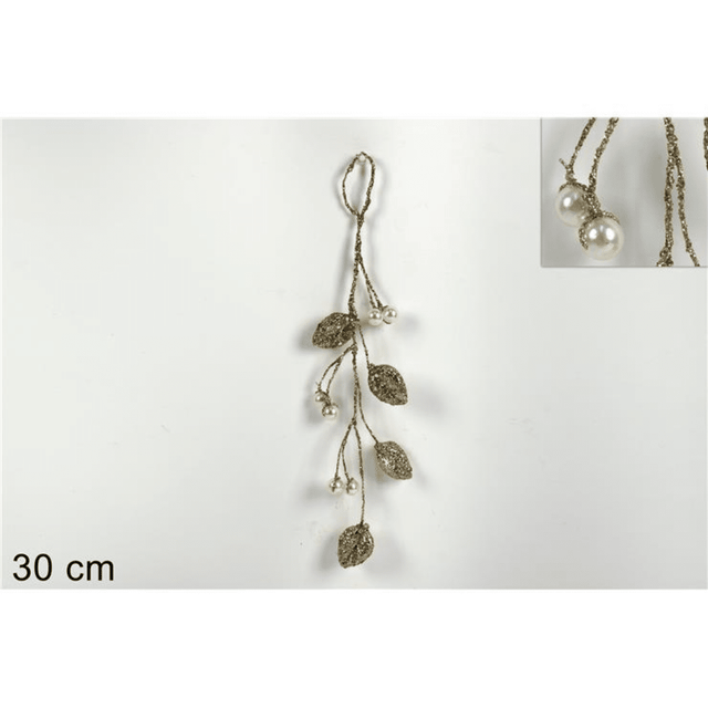 Χριστουγεννιάτικο Διακοσμητικό Κλαδί Σαμπανιζέ με Πέρλες 30cm Welkhome