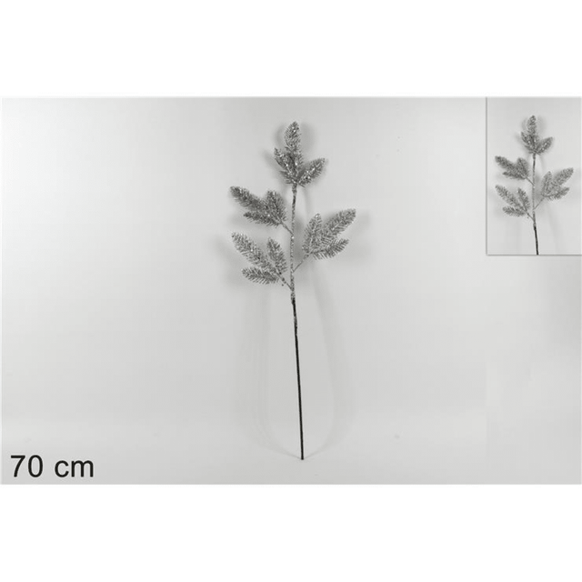 Χριστουγεννιάτικο Διακοσμητικό Κλαδί Ασημί με Γκλίτερ 70cm Welkhome