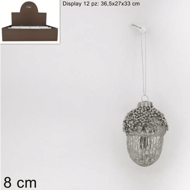 Βελανίδι Χριστουγεννιάτικο Στολίδι Γυάλινο Ασημί 8cm Welkhome