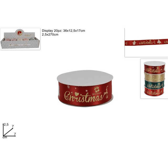 Κορδέλα Διακοσμητική Υφασμάτινη με Επιγραφή Merry Christmas 2.5x270cm Welkhome