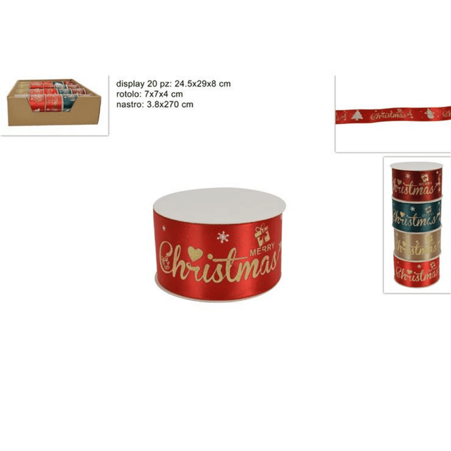 Κορδέλα Διακοσμητική Υφασμάτινη με Επιγραφή Merry Christmas 3.8x270cm Welkhome