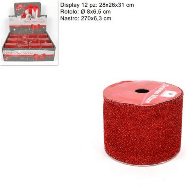 Κορδέλα Διακοσμητική Υφασμάτινη Κόκκινη με Γκλίτερ 6.3x270cm Welkhome