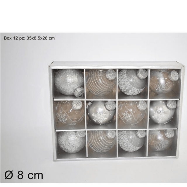Μπάλα Ασημί 8cm 12τμχ Γυάλινη Χριστουγεννιάτικη Welkhome