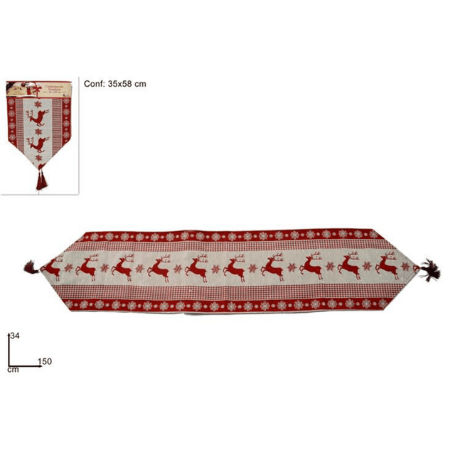 Runner (Τραβέρσα) Χριστουγεννιάτικη Υφασμάτινη Κόκκινη με Σχέδιο Ταράνδους 34x150cm