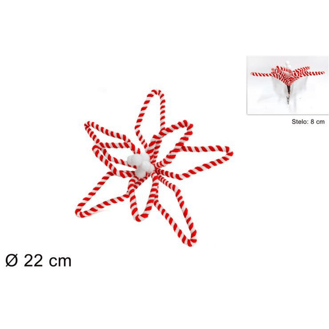 Χριστουγεννιάτικο Λουλούδι Δέντρου με Κλιπ Ριγέ Κόκκινο/Λευκό 22cm Welkhome