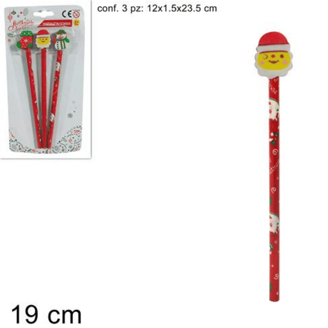 Μολύβια Χριστουγεννιάτικα με Γόμα Σετ 3/τεμ Welkhome