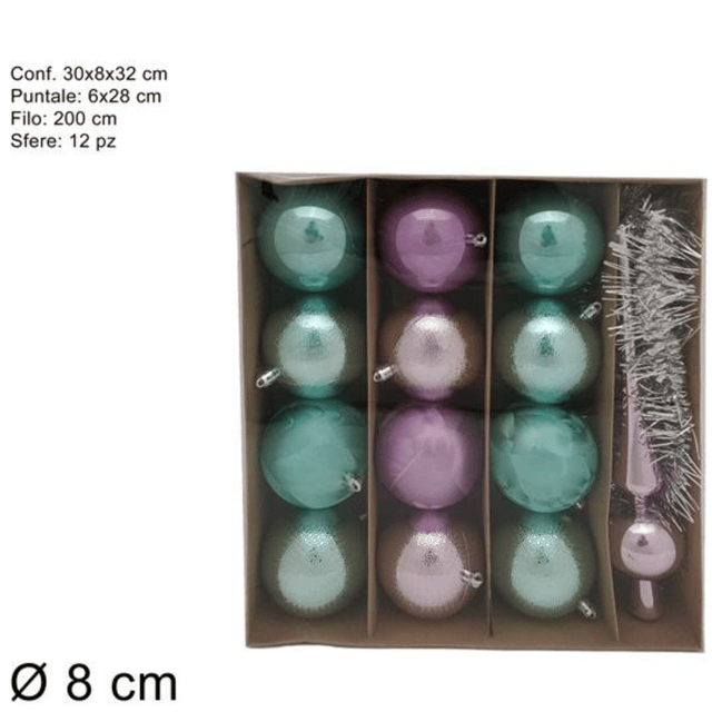Μπάλα Ρόζ/Τυρκουάζ 8cm 12τμχ Γυάλινη Χριστουγεννιάτικη Welkhome